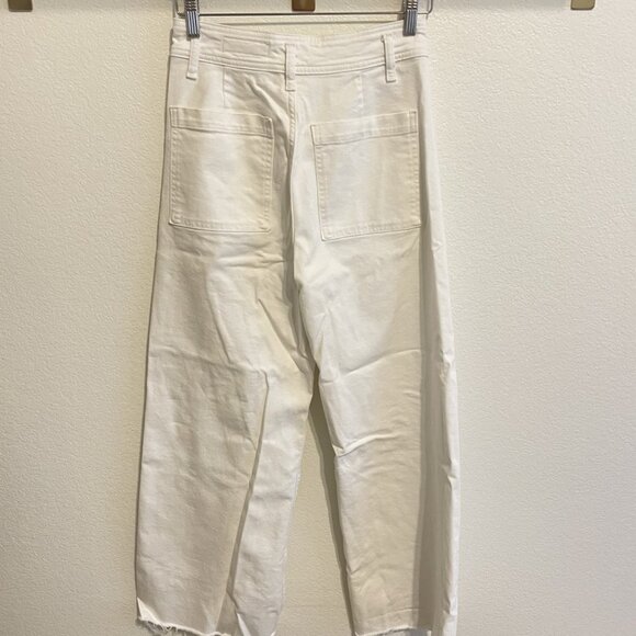Zara White High Waisted Marine Jeans w Raw Hem - Size 6 - Picture 3 of 3